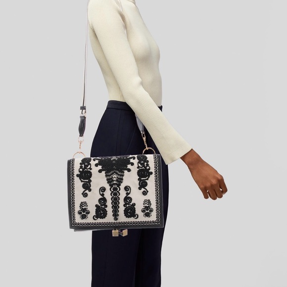 RARE TORY BURCH Elegant Black and White Embroidered comes with different strap - Picture 1 of 10